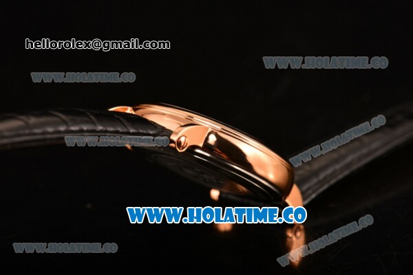 Patek Philippe Calatrava Miyota Quartz Rose Gold Case with Black Dial and Roman Numeral Markers - Click Image to Close